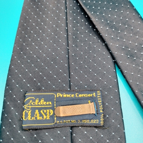 Vintage Golden Clasp By Prince Consort Blue Swiss Dots Men's Necktie - Picture 3 of 11